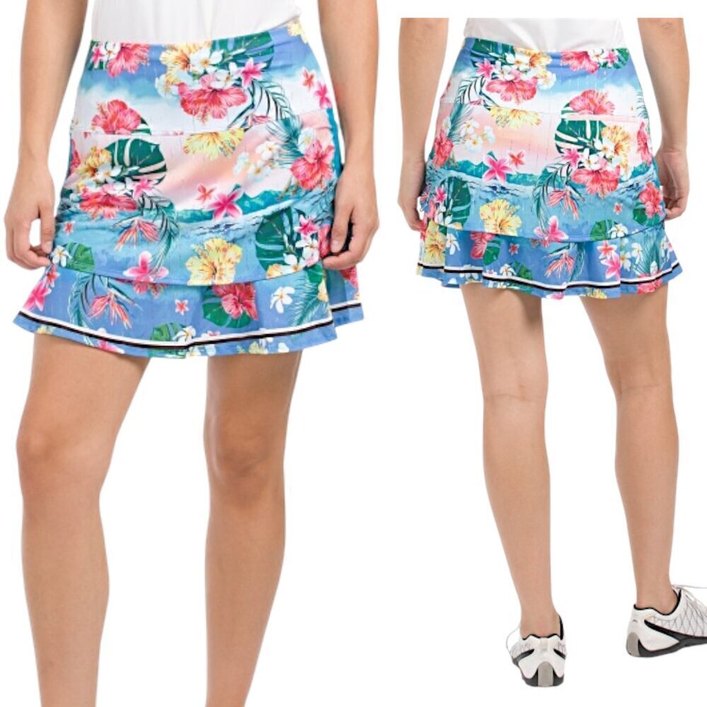 Lucky In Love, Women’s ‘Bloom Ruche' Golf Skort, Tennis, Pickleball, Blue Medium